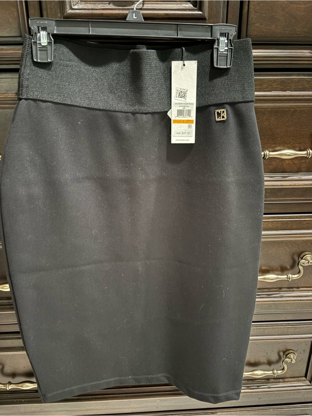 Calvin Klein Black Knit Pencil Skirt with Logo Accent Sz Small
